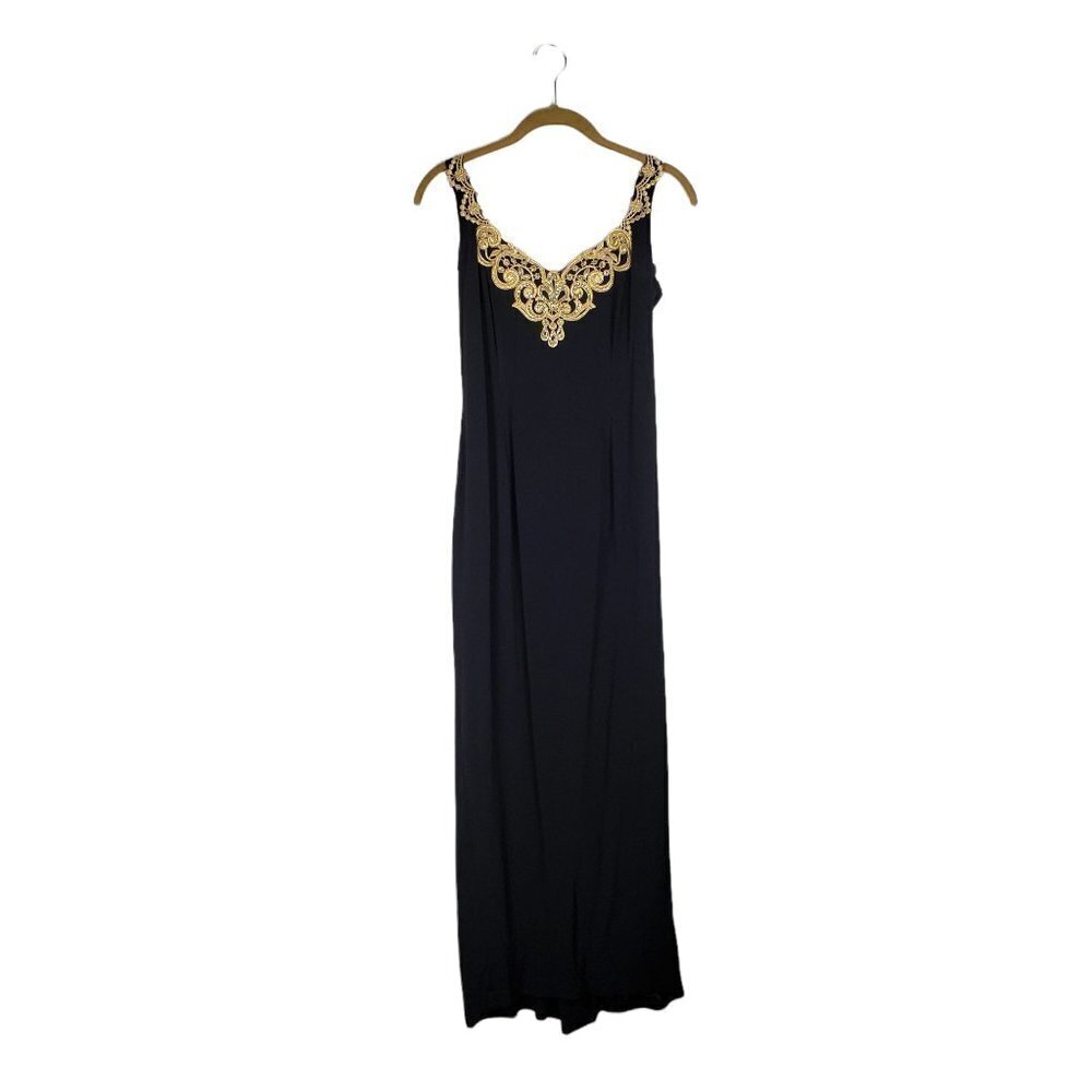 Gunne Sax Jessica McClintock Evening Gown Black Gold Train Vintage Size 7/8